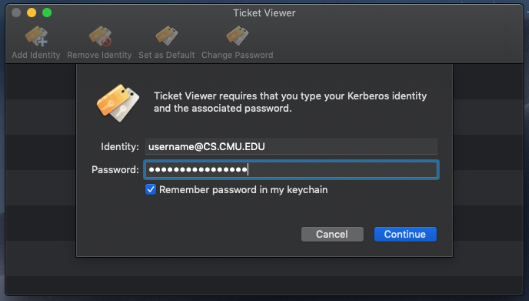 Entering credentials in Ticket Viewer